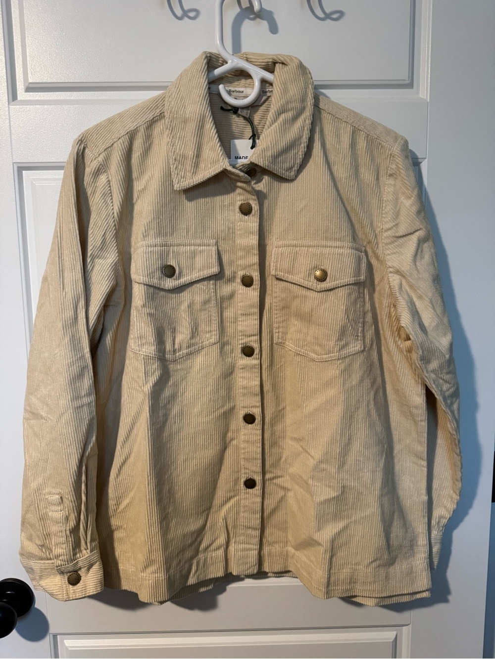 NWT Barbour Anya Corduroy Button-Down Shirt, White Pepper (Cream), Size 14/US 10